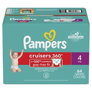 Pampers Diapers Pull On Cruisers 360° Fit Disposable Baby Diapers with Stretchy Waistband Super Pack, Size 4 – 64 Diapers, Packaging & Prints May Vary