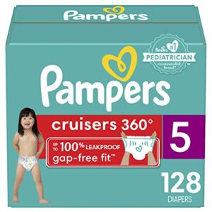Diapers Size 5, 128 Count – Pampers Pull On Cruisers 360° Fit Disposable Baby Diapers with Stretchy Waistband, Packaging & Prints May Vary