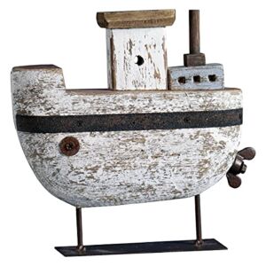 Foreside Home and Garden Rustic Tug Boat Wood Sculpture Table Top Décor, White
