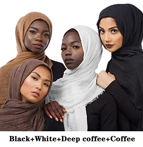 QYMY 4pcs Set Hijab Muslim Head Scarf Solid Color Long Scarf Wrap Scarves Cotton Scarf for Women Fashion L70.7?xW35.4? QY414 (Black+White+Deep coffee+Coffee(4pcs set?)) | The Storepaperoomates Retail Market - Fast Affordable Shopping
