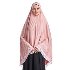 Muslim High Stretch Hijab Pure Color Half-body Cover Hijab with Lace for Praying, Pink, X-Large