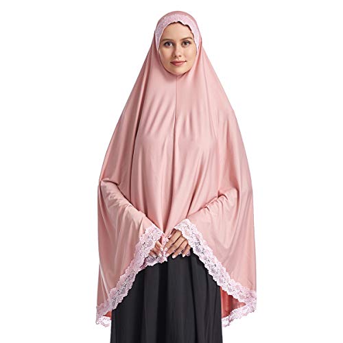 Muslim High Stretch Hijab Pure Color Half-body Cover Hijab with Lace for Praying, Pink, X-Large | The Storepaperoomates Retail Market - Fast Affordable Shopping