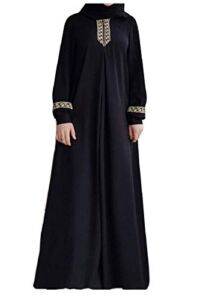 Abetteric Womens Long Sleeve Ethnic Style Full Zip Muslim Dresses Abaya with Hijabs Black 2XL