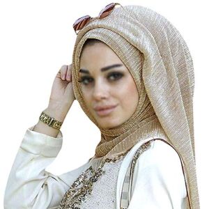 Editha Women Solid Color Muslim Headscarf Turban Lightweight Jersey Hijab Scarf Wrap Golden