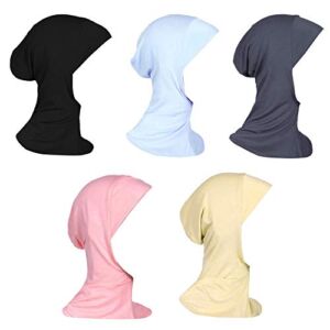 Vpang 5 Pack Womens Muslim Mini Hijab Caps Solid Color Modal Islamic Neck Cover Under Scarf Head Wear Cap (Set 1)