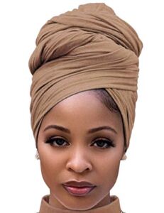 Harewom Head Scarves Wrap Turban for Black Women Long Lightweight Fashion Solid Color Hijab Jersey Headband for Braids Camel