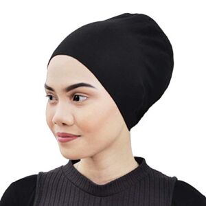 Silk Story Handmade Hijab Volumizer Cap Turban Under Scarf Bonnet Shawl Chemo Hair Head Cover Cotton, Black, Free Size