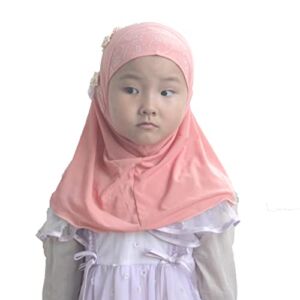 Modest Beauty girls Muslim Islamic Scarf Hijab Handmade flower lovely Rhinestone Headscarf for Kids Orange Pink