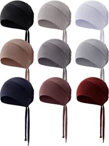 9 Pcs Underscarf Hijab Cap for Women Muslim Hijab Undercap Hat Adjustable Islamic Hijab with Tie Back Turban Bonnet Caps (Vintage Colors)