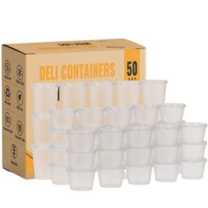 Deli Containers with Lids – Quart Containers with lids – Soup Freezer Containers | 50-Pack BPA Free 16 oz, 32 oz | Cup Pint Quart | Soup containers with lids Plastic deli Containers Food Storage