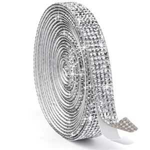 Self Adhesive Rhinestone Strips Diamond Bling Crystal Rhinestone Ribbon Sticker, Bling Wrap Roll DIY for Crafting, Cake Decorating and Fabric (0.45 inches * 3 Yards, Silver)