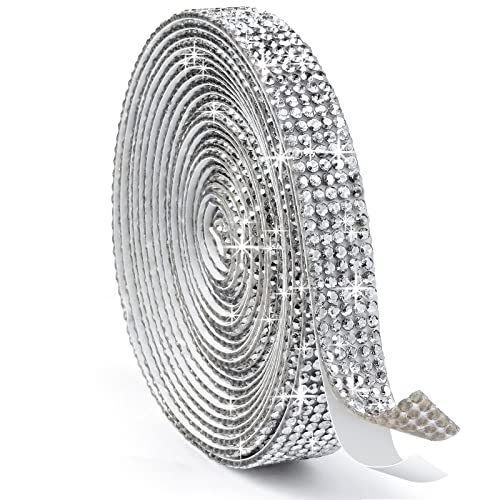 Self Adhesive Rhinestone Strips Diamond Bling Crystal Rhinestone Ribbon Sticker, Bling Wrap Roll DIY for Crafting, Cake Decorating and Fabric (0.45 inches * 3 Yards, Silver) | The Storepaperoomates Retail Market - Fast Affordable Shopping