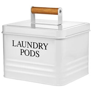 Calindiana Modern Farmhouse Metal Laundry Pods Holder Container with Lid for Laundry Room Decor and Accessories and Space Saving Laundry Room Organization and Storage, Holds 81 Laundry Pods, White