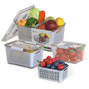 Produce Saver Containers for Refrigerator with Vented Lids – 3 Pack SILIVO Stackable Fruit & Vegetable Storage Containers for Fridge with Removable Drain Keep Fresh for Produce,Fruit and Vegetable