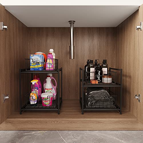 Under Sink Organizer,Stackable Bathroom Cabinet Organizer and Storage,2 Tier Slide Out Cabinet Storage Shelves,Multi-Use Under Kitchen Sink Organizers and Storage With Basket Positioning(Black) | The Storepaperoomates Retail Market - Fast Affordable Shopping