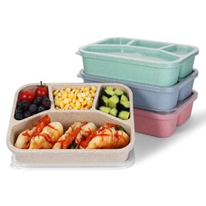 Xhongz 4 Compartment Meal Prep Lunch Containers for Kids, 4 Pack Bento Lunch Box, Tupperware, Durable BPA Free Plastic Reusable Food Storage Containers with lid, Microwave/Dishwasher/Freezer Safe