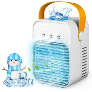 Portable Air Conditioner, Rechargeable Evaporative 90° Oscillating Air Cooler – 3 in 1 Mini USB Air Conditioner Fan, Sterilizer, Humidifier, Desktop Cooling Fan with 3 Speeds for Home Room Office