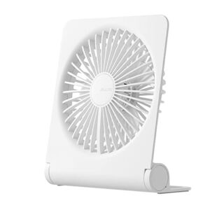 JISULIFE Small Desk Fan, Portable USB Rechargeable Fan, 160° Tilt Folding Personal Mini Fan with 4500mAh Battery, Strong Wind, Ultra Quiet, 4 Speed Modes for Office, Home, Camping – White