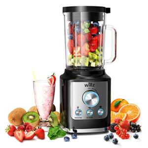 Willz High Speed Kitchen Countertop Blender for Juices, Shakes, Smoothies – Ice Crush & Pulse Functions, 60oz, Black