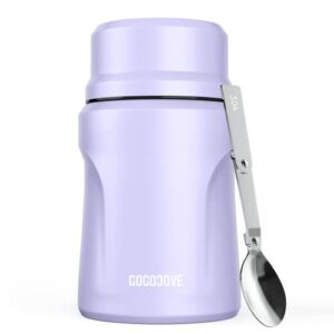 GOGOJOVE Thermoses for Hot Food,16 oz Insulated Lunch Containers Food Jar for Kids /Adult Leak Proof Vacuum Stainless Steel Keep Hot /Cold for School Office Travel Outdoors Light Purple