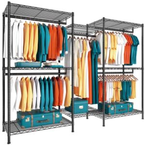 Raybee Clothes Rack, Heavy Duty Clothing Racks for Hanging Clothes Load 835LBS, Metal Clothing Rack Heavy Duty Garment Rack, Freestanding Portable Wardrobe Closet Rack for Hanging, 77″H*75″W*17.8″D