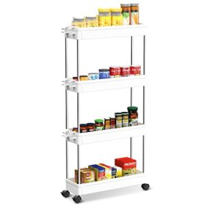 NOTHEIA Slim Storage Cart 4-Tier, Bathroom Organization Slide Out Cart, Laundry Room Organization and Storage Utility Cart, Snack Cart with Wheels Thin Space Solutions Between Washer and Dryer, White