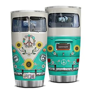 Wassmin Personalized Hippie Van Stainless Steel Tumbler Cup With Lid 20oz 30oz Custom Name Customized Double Wall Vacuum Insulated Tumblers Coffee Travel Mug Birthday Christmas Gifts For Women Girls