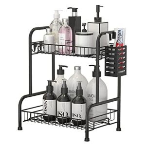 Bathroom Counter Organizer Rack With Toiletries Basket,Two Tier Stainless Steel Toothpaste Holder,Bathroom Accessories Organizer,Corner Storage Organizing Caddy Stand for Bathroom Vanity Countertops