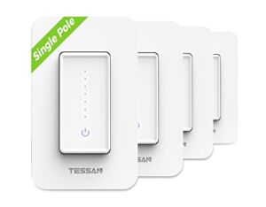 Smart Dimmer Switch, TESSAN Dimmable Smart Switch Compatible with Alexa, Google Assistant, 2.4GHz WiFi Dimmer Switch for Dimmable Bulbs, Needs Neutral Wire, Timer Schedule, No Hub, 4 Pack