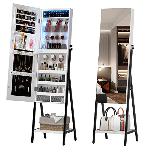 LVSOMT 3 LEDs Freestanding Jewelry Cabinet with Full- Length Mirror, Lockable Jewelry Armoire Organizer, Large Floor Dressing Body Mirror with Jewelry Storage for Earrings Rings Necklace Cosmetic | The Storepaperoomates Retail Market - Fast Affordable Shopping