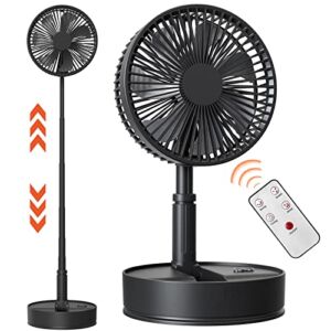 7200mAh Battery Powered Oscillating Fan, 8″ Rechargeable Foldaway Fan, 12H Working Time, Height Adjustment, 4 Speeds, Remote Control, Portable Standing Fan for RV, Travel, Camping, Desk, Home, Outdoor