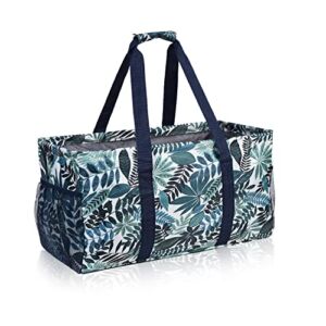 Extra Large Utility Tote Bag Beach Bag Reusable Grocery Bags Collapsible Tote with Wire Frame for Groceries Storage Picnic Leaves 3