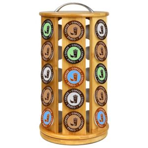 K Cup Holder By Eltow – Bamboo Coffee Pod Organizer Compatible with K-Cups, 35 Pod Pack Storage, Lazy Suzan Platform Spins 360 Degrees great for Home or Office Kitchen Counter Organizer Carousel