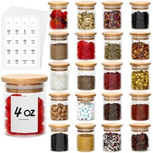 JuneHeart 4OZ Glass Spice Jars Set with Bamboo Lids and 114 Labels, 20 Pcs Clear Food Storage Containers for Pantry Kitchen Sugar Salt Coffee Tea Beans