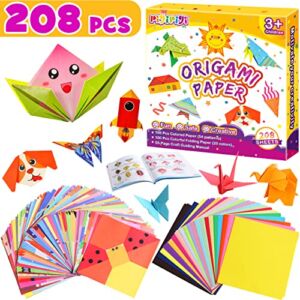 pigipigi Craft Origami Paper for Kids – 208 Sheets Vivid Colorful Folding Papers 54 Patterns Art Projects Kit for 5 6 7 8 9 10 11 12 Years Old Girl Boy Teen Birthday Gift Preschool Educational Toy