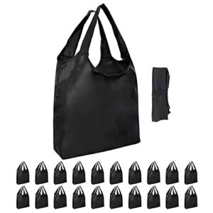 20 Pack Large Kitchen Reusable Shopping Bags with Handles Bulk, Aricsen Foldable Grocery Bags Heavy Duty Machine Washable for Pocket Lightweight Portable Nylon Tote, Polyester Cloth, Black