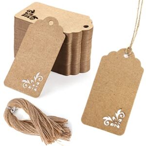 Koogel 100pcs Kraft Paper Tags,Tags with String,Party Favor Gift Tags for Wedding,Baby Shower,Bridal Shower