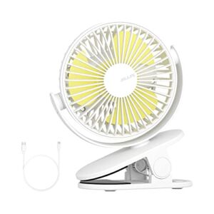 JISULIFE Clip on Desk Fan, Small USB Plug in Fan, Personal Cooling Table Fan with Strong Wind, 4 Speed Modes, Ultra Quiet, Sturdy Clamp Mini Fan for Office Home Dorm Bedroom- White