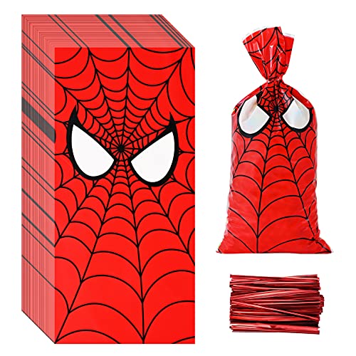 Lecferrarc 100 Pcs Spider Web Print Treat Bags Spider Cellophane Candy Bags Plastic Goodie Storage Bags Spider Hero Party Favor Bags with Twist Ties for Kids Hero Theme Birthday Party Supplies | The Storepaperoomates Retail Market - Fast Affordable Shopping