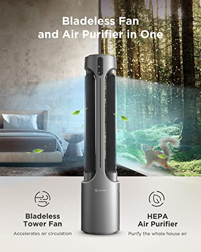 AIRMATE Bladeless Fan & HEPA Filter Air Purifier 2in1 with Remote, Silent 45”Oscillating Pedestal Fan, 5 Modes 24 Speeds, LED Display, 15H Timer, Auto Off, Portable Tower Fan for Bedroom Home Office | The Storepaperoomates Retail Market - Fast Affordable Shopping