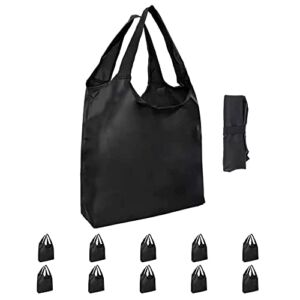 Aricsen 10 Pack Large Kitchen Reusable Shopping Bags with Handles Bulk, Foldable Grocery Bags Heavy Duty Machine Washable for Pocket Lightweight Portable Nylon Tote, Polyester Cloth, Black