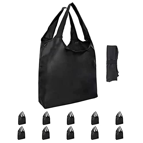 Aricsen 10 Pack Large Kitchen Reusable Shopping Bags with Handles Bulk, Foldable Grocery Bags Heavy Duty Machine Washable for Pocket Lightweight Portable Nylon Tote, Polyester Cloth, Black | The Storepaperoomates Retail Market - Fast Affordable Shopping