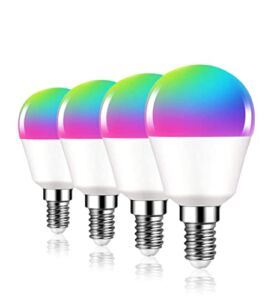 E12 Smart Light Bulbs, DOGAIN A15 Small Smart Bulb 6W=40W Compatible with Alexa, Google Home WiFi-Bluetooth RGB Color Changing Lights 500LM Candle Base Ceiling Fan Light Bulbs (Only 2.4Ghz) 4Pack