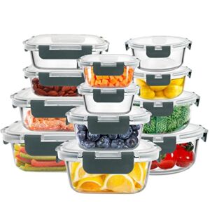 24-Piece Glass Food Storage Containers with Lids, Glass Meal Prep Containers, Airtight Glass Lunch Bento Boxes, BPA Free & Leak Proof, Microwave, Oven, Freezer and Dishwasher