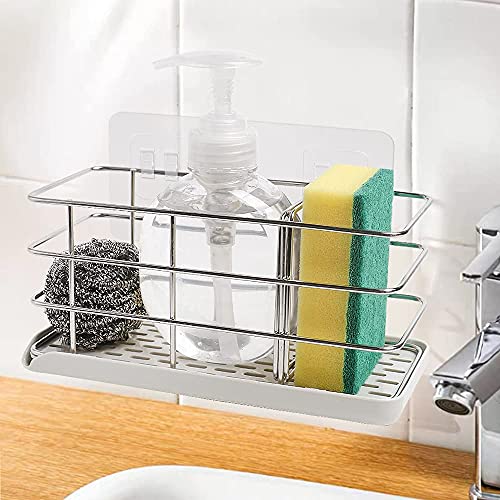 Sponge Holder for Kitchen Sink,304 Stainless Steel Kitchen Sink Organizer Sink Tray Drainer Rack Hanging Adjustable Panel Brush Sink Caddy Soap Holder for Countertop Or Wall Stick with Auto Overflow | The Storepaperoomates Retail Market - Fast Affordable Shopping