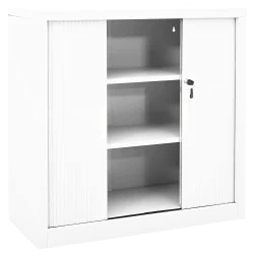 vidaXL Sliding Door Cabinet Black and White 35.4″x15.7″x35.4″ Steel | The Storepaperoomates Retail Market - Fast Affordable Shopping