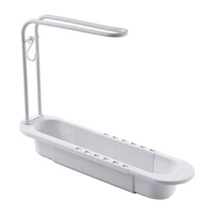 XPT Drain Shelf for Sink,Double Layer Detachable Telescopic Towel Bar Draining Rack Home Kitchen Accessories Storage White