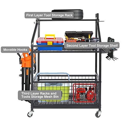 Stonehomy Garden Tool Storage Organizer with Wheels, Standing Garage Tool Holder, Yard Tool Tower Rack for Lawn and Outdoor, Black | The Storepaperoomates Retail Market - Fast Affordable Shopping