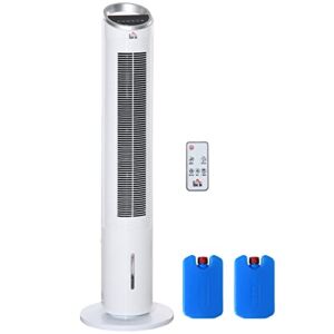 HOMCOM 40″ Portable Oscillating Air Cooler Fan for Home Office, 3-In-1 Standing Ice Floor Fan with Humidifier, 3 Modes, 3 Speeds, 8H Timer, Remote, LED Display, White