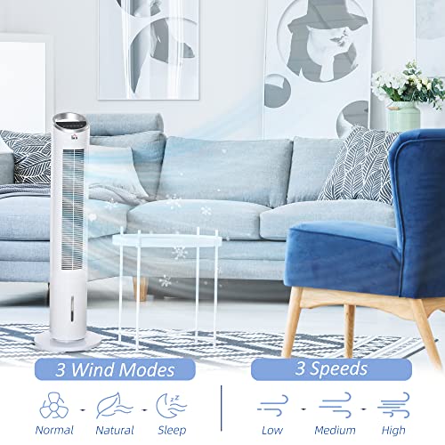 HOMCOM 40″ Portable Oscillating Air Cooler Fan for Home Office, 3-In-1 Standing Ice Floor Fan with Humidifier, 3 Modes, 3 Speeds, 8H Timer, Remote, LED Display, White | The Storepaperoomates Retail Market - Fast Affordable Shopping